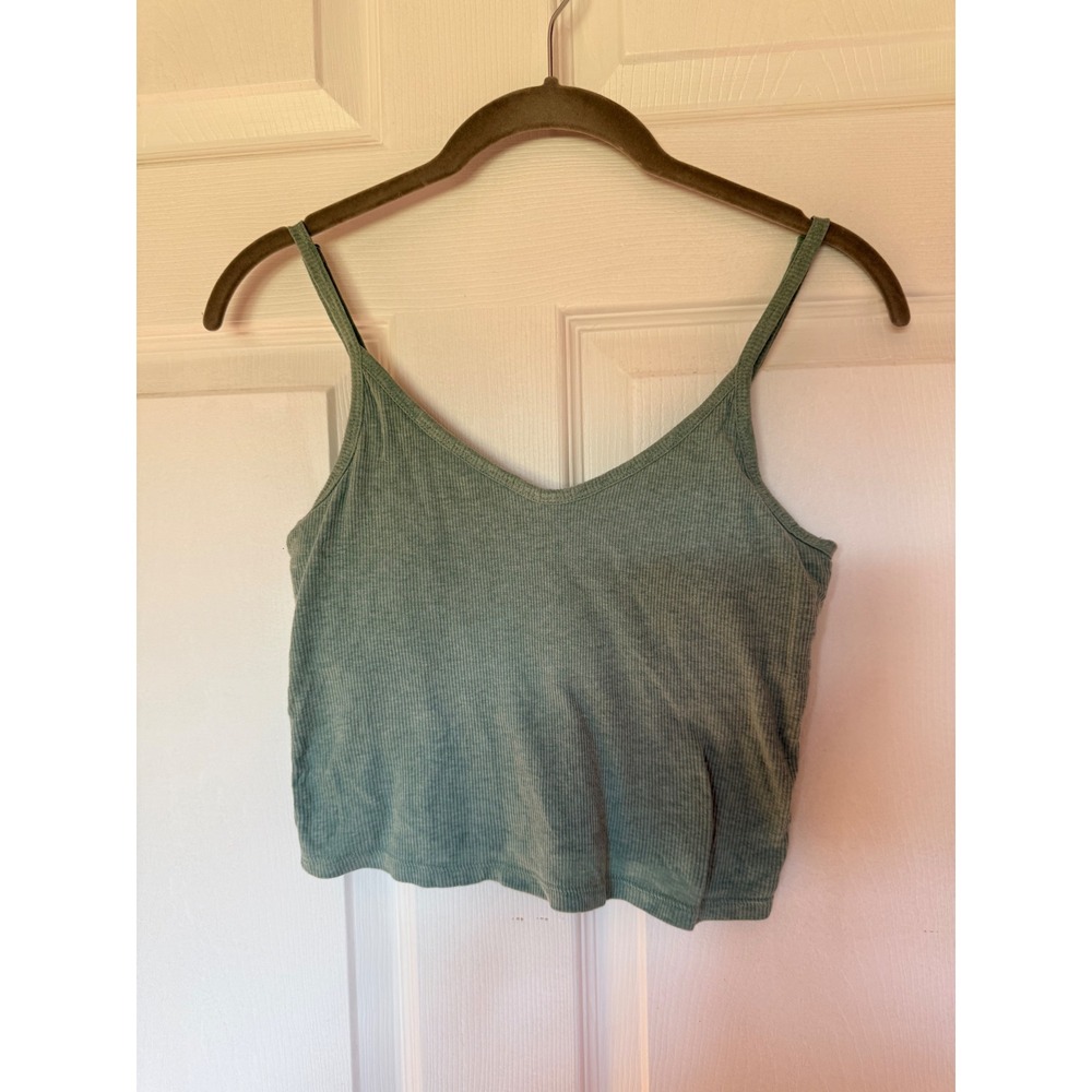 Pink Victorias Secret Ribbed Crop Cami Sage Green V-Neck Tank Top Small